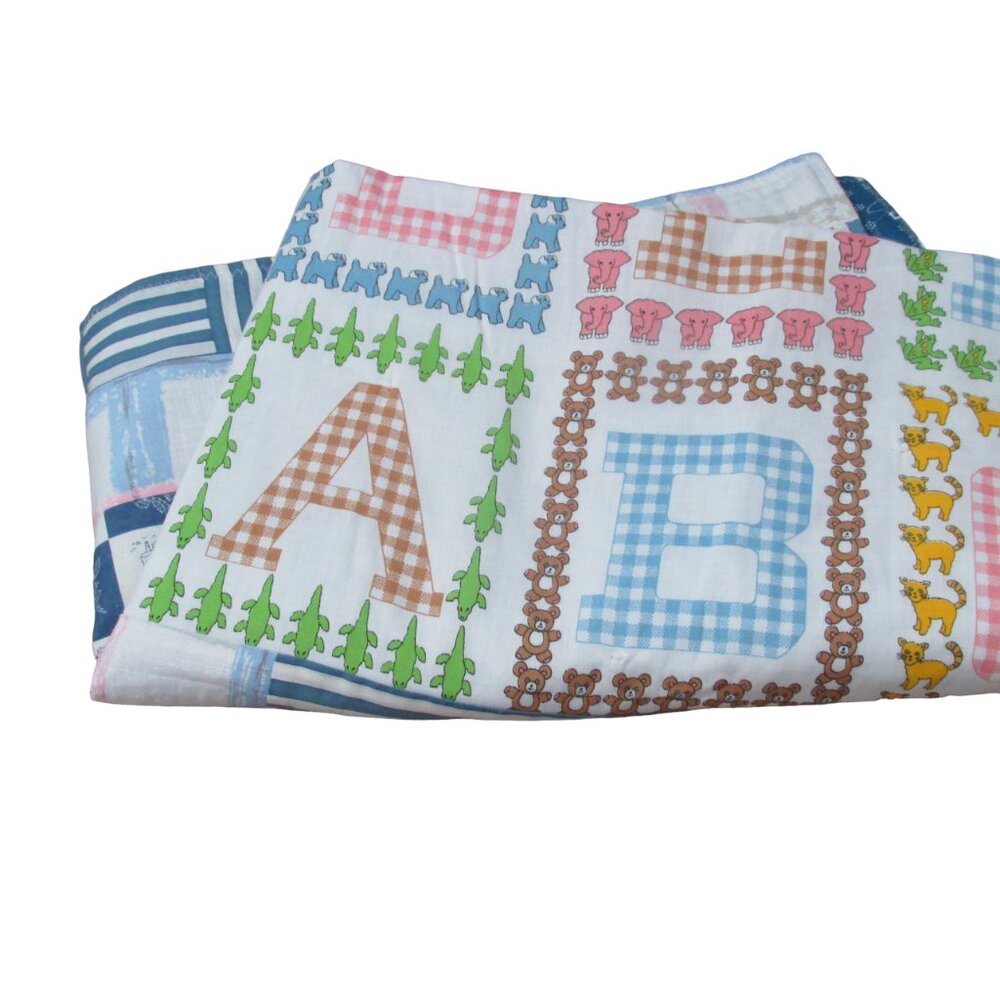 Handmade ABCs Baby Blanket Unisex Size 50" x 42.5"‎ Multicolor Animals Nursery